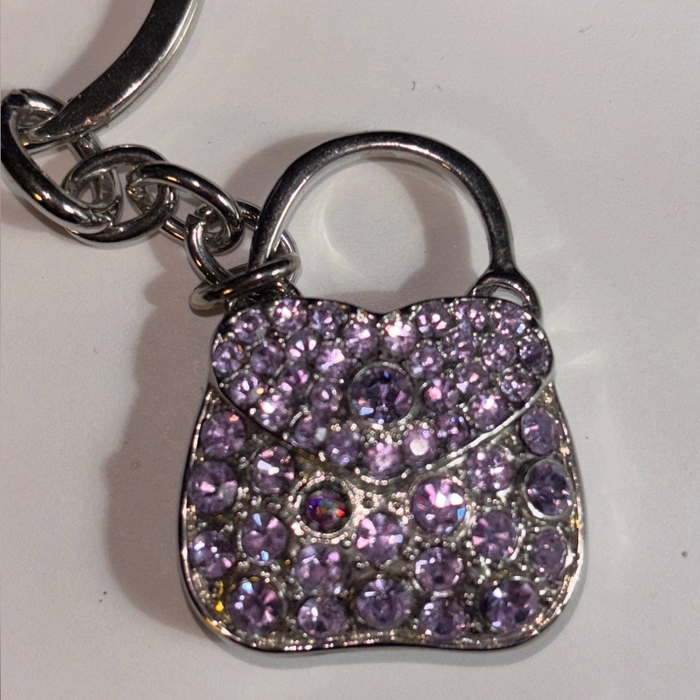 Purple Rhinestone Purse Keychain Shiny and Bright 1-2” in Height